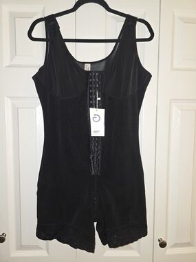 Black Firm-Control Shaping Bodysuit with Front Hook Closure
